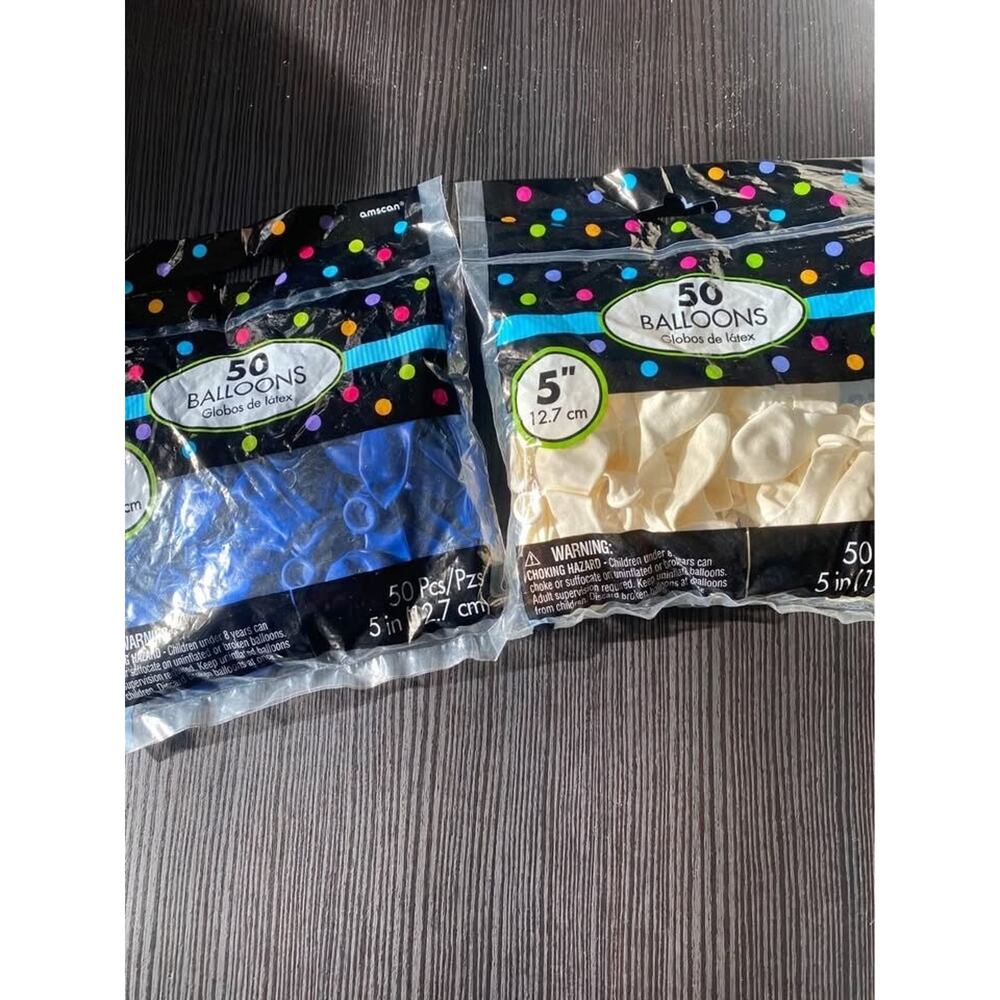 (4 Packs, 2 White, 2 Blue) Party Balloons 50 pcs 5” Blue/White